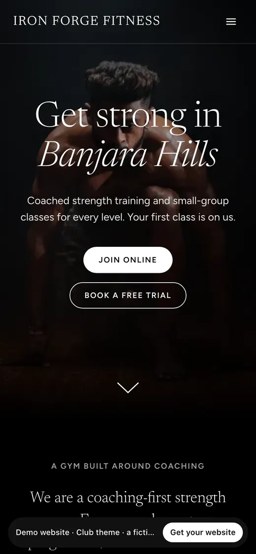 The Club website design on a phone