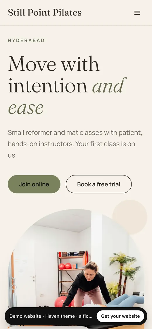 The Haven website design on a phone