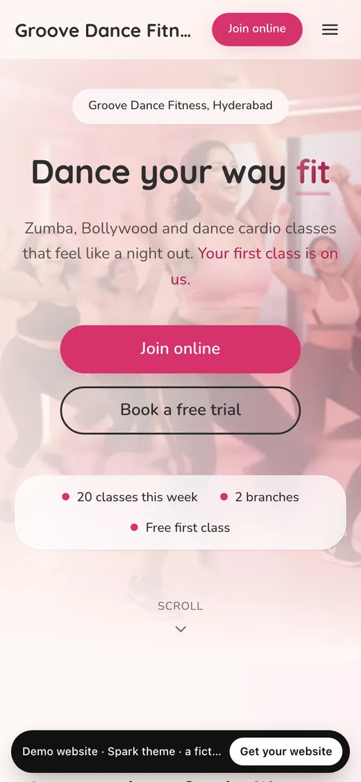 The Spark website design on a phone