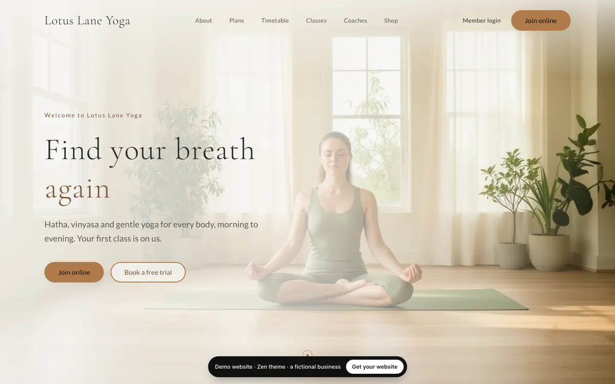 The Zen website design on a computer, shown with a fictional business