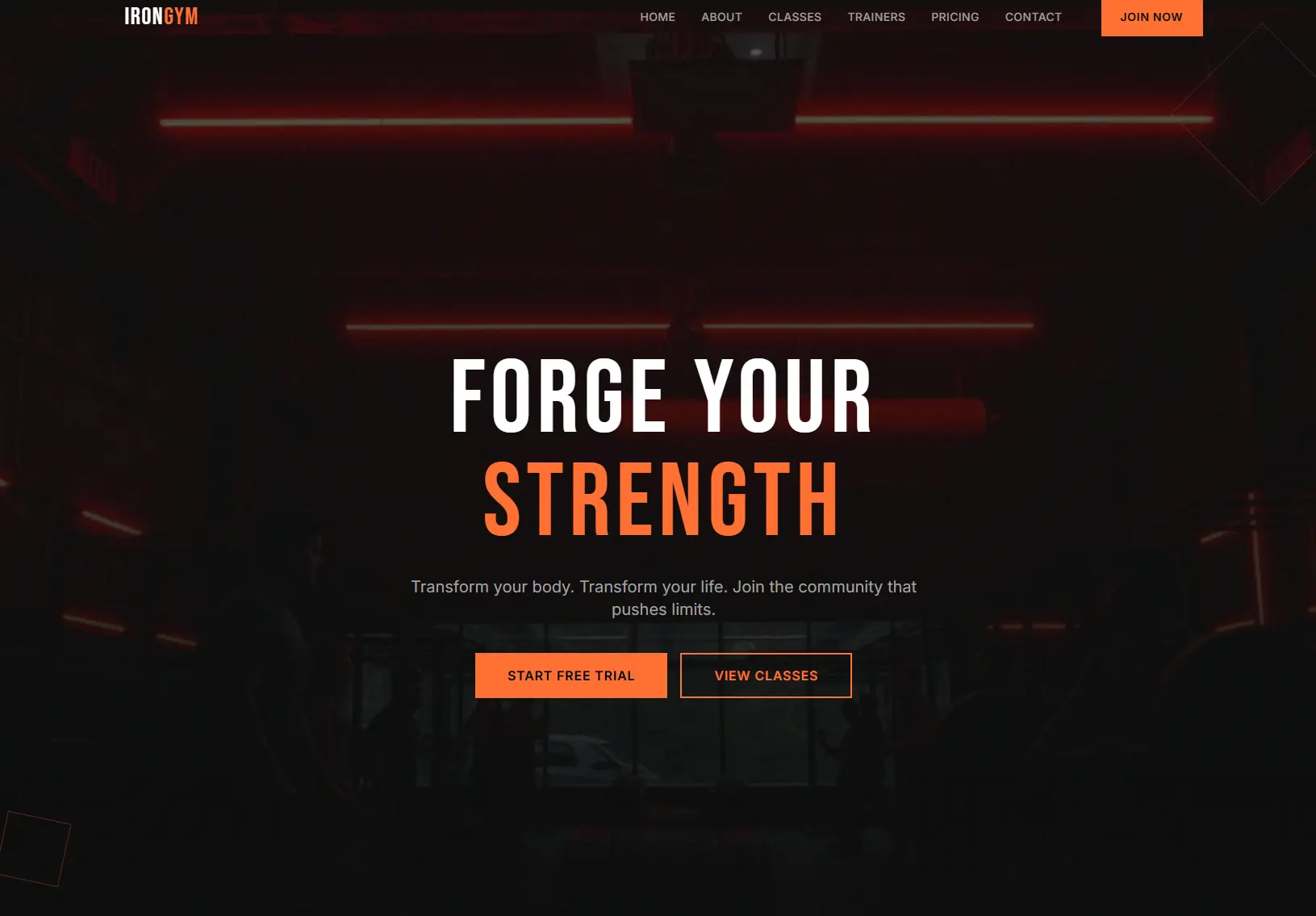 IRON martial arts studio website design, dark and bold