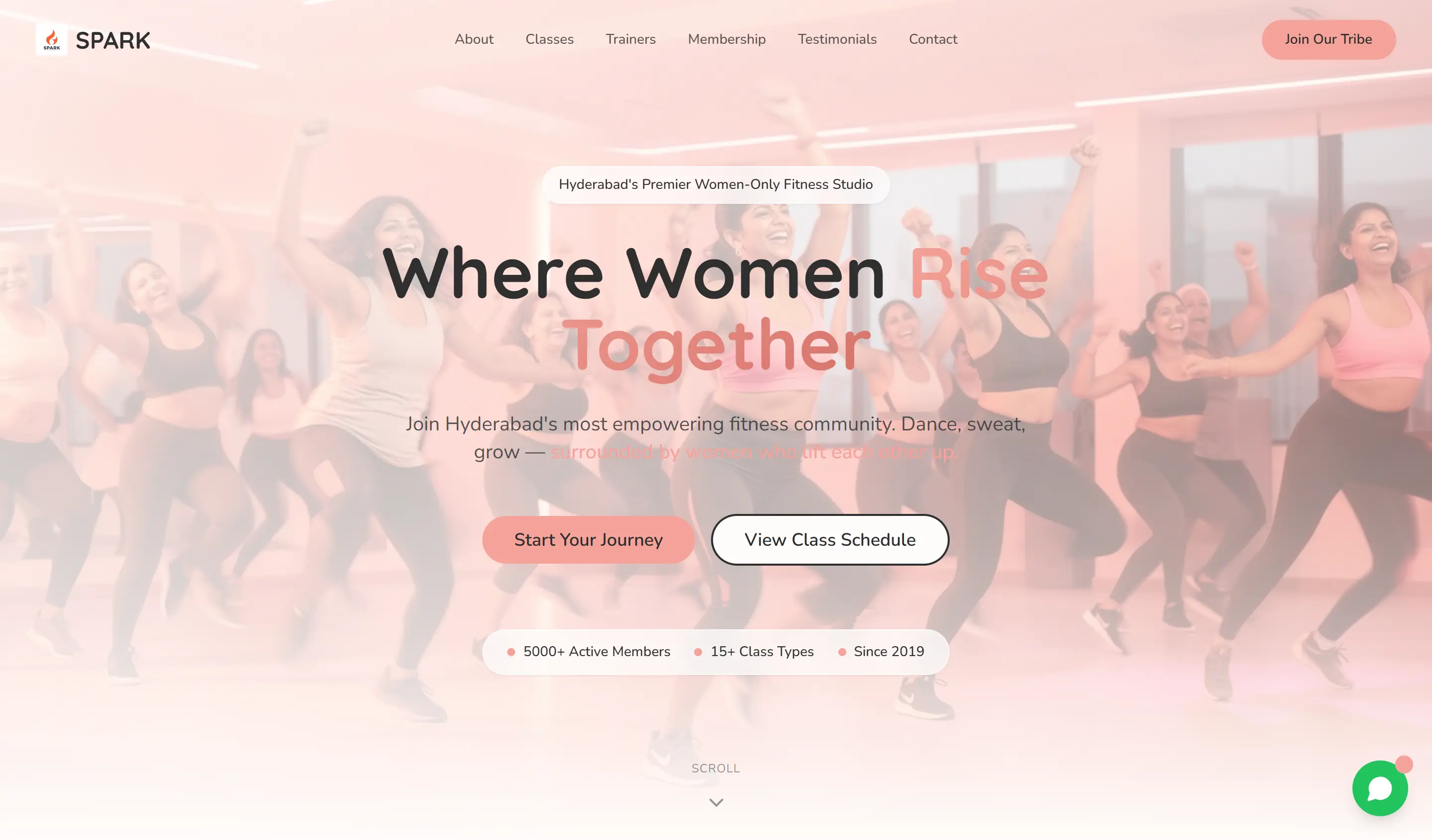 SPARK dance studio website design, bold and community-led